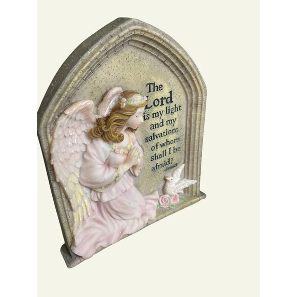 Praying Angel Figurine Psalm 27 Quote On Arched Plaque Inspirational Home Decor - Picture 3 of 12